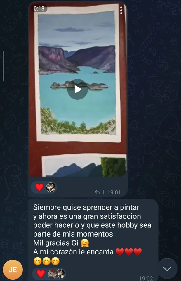 Captura del Club: Jenny comparte su paisaje de lago y escribe que siempre quiso aprender a pintar