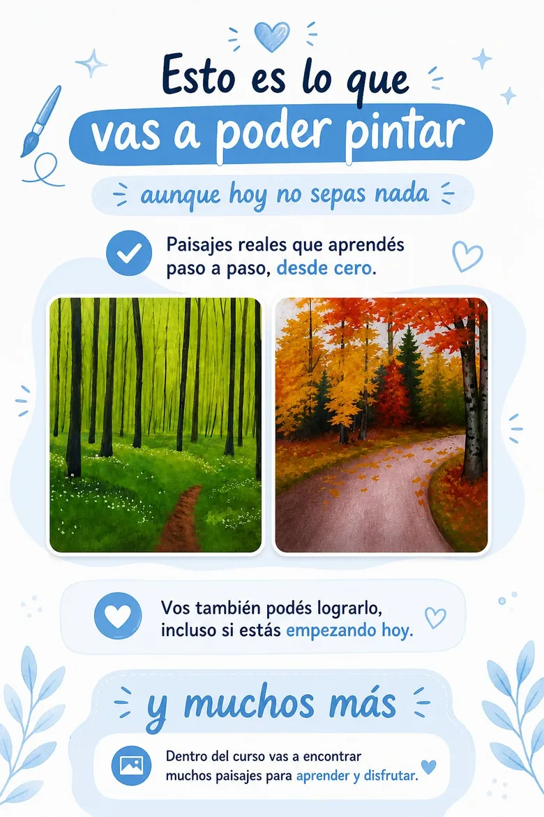 Esto es lo que vas a poder pintar aunque hoy no sepas nada: un bosque verde con sendero y un camino de otoño