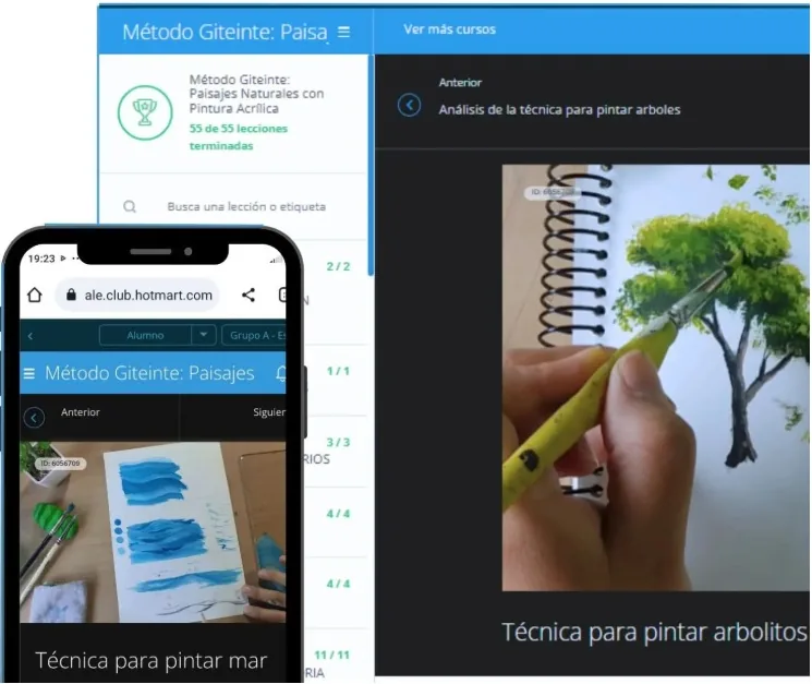 El curso abierto en la compu y en el celular, con clases para pintar árboles y mar